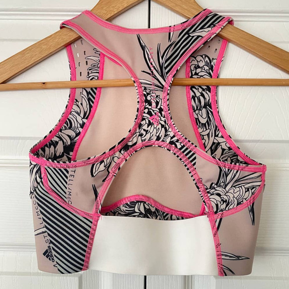 Adidas by Stella McCartney Pink Trim Tan Floral TruePurpose Crop Sports Bra 🔴 - Picture 3 of 4